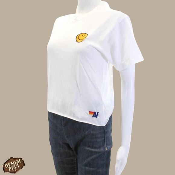 Aviator Nation Smiley Face Logo Graphic Tee White Womens/Teen T-Shirt Size S - Picture 5 of 10